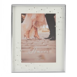 SILVERPLATED BOX FRAME WITH CRYSTALS 5" x 7"